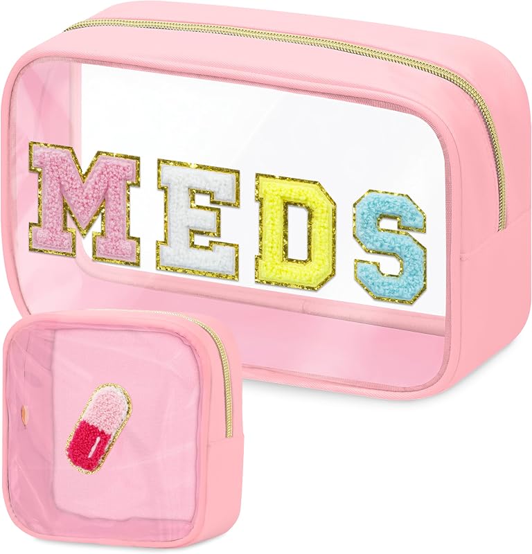 BuyCard Necessaires transparentes de nylon e PVC com zíper, MEDS-Pink, Pacote com 2