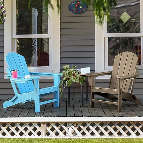 Miniatura 2 de Juego de 2 sillas Adirondack plegables de polietileno de alta densidad con portavasos multifuncional, resistente a la intemperie, para porches,