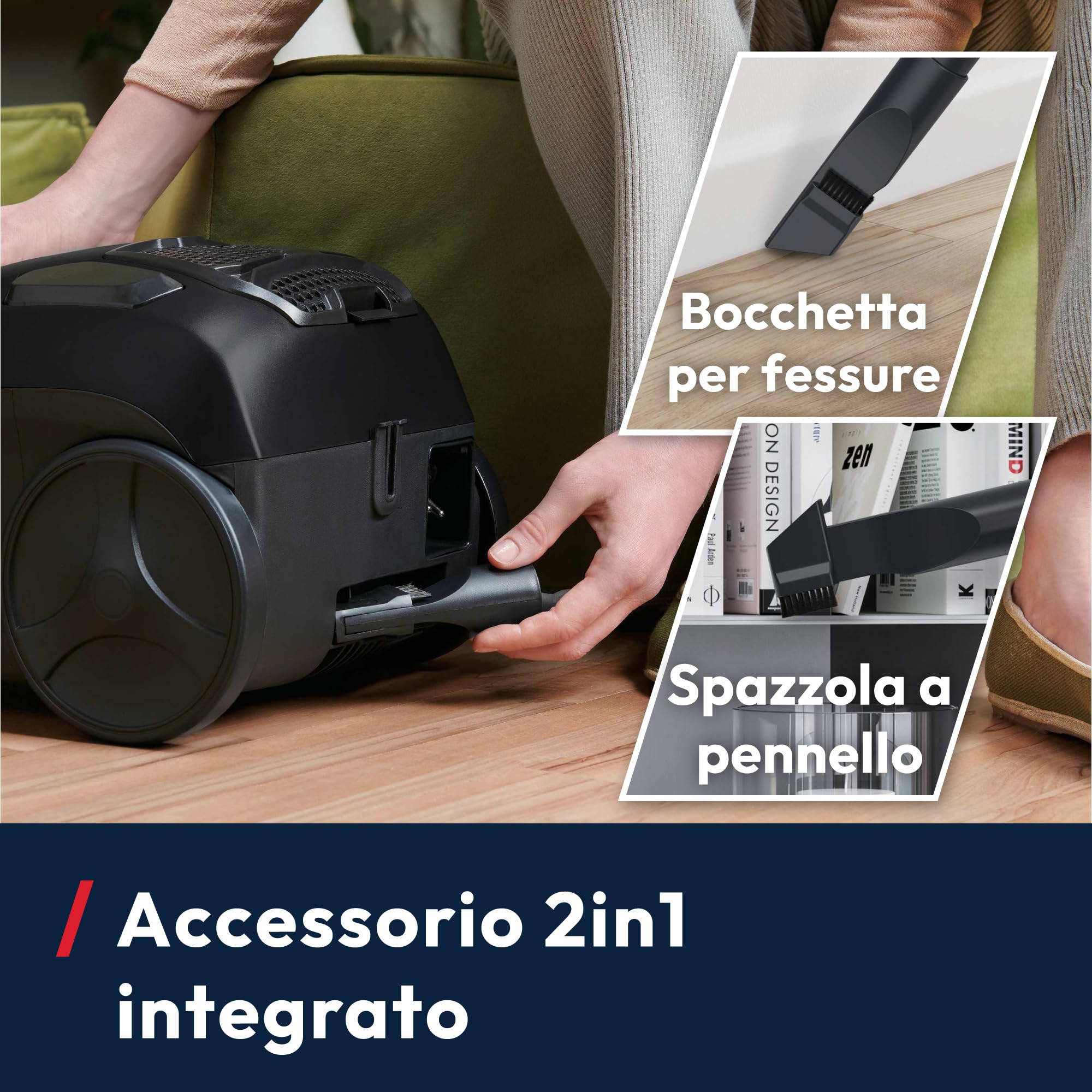 Hoover Aspirapolvere a traino senza sacco potente e compatto HP1 per tappeti, pavimenti duri e delicati, Leggero e con filo, Contenitore 2L, Spazzola Parquet, Raggio d'azione 7,5 m [HPZ107HM]