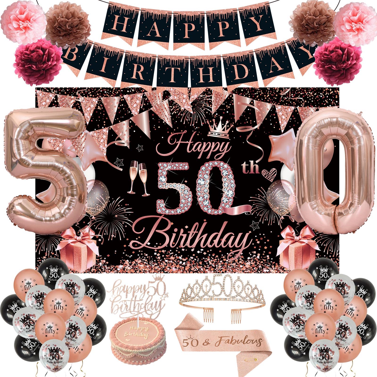 JKIYT Happy 50th Birthday Decorations for Women
