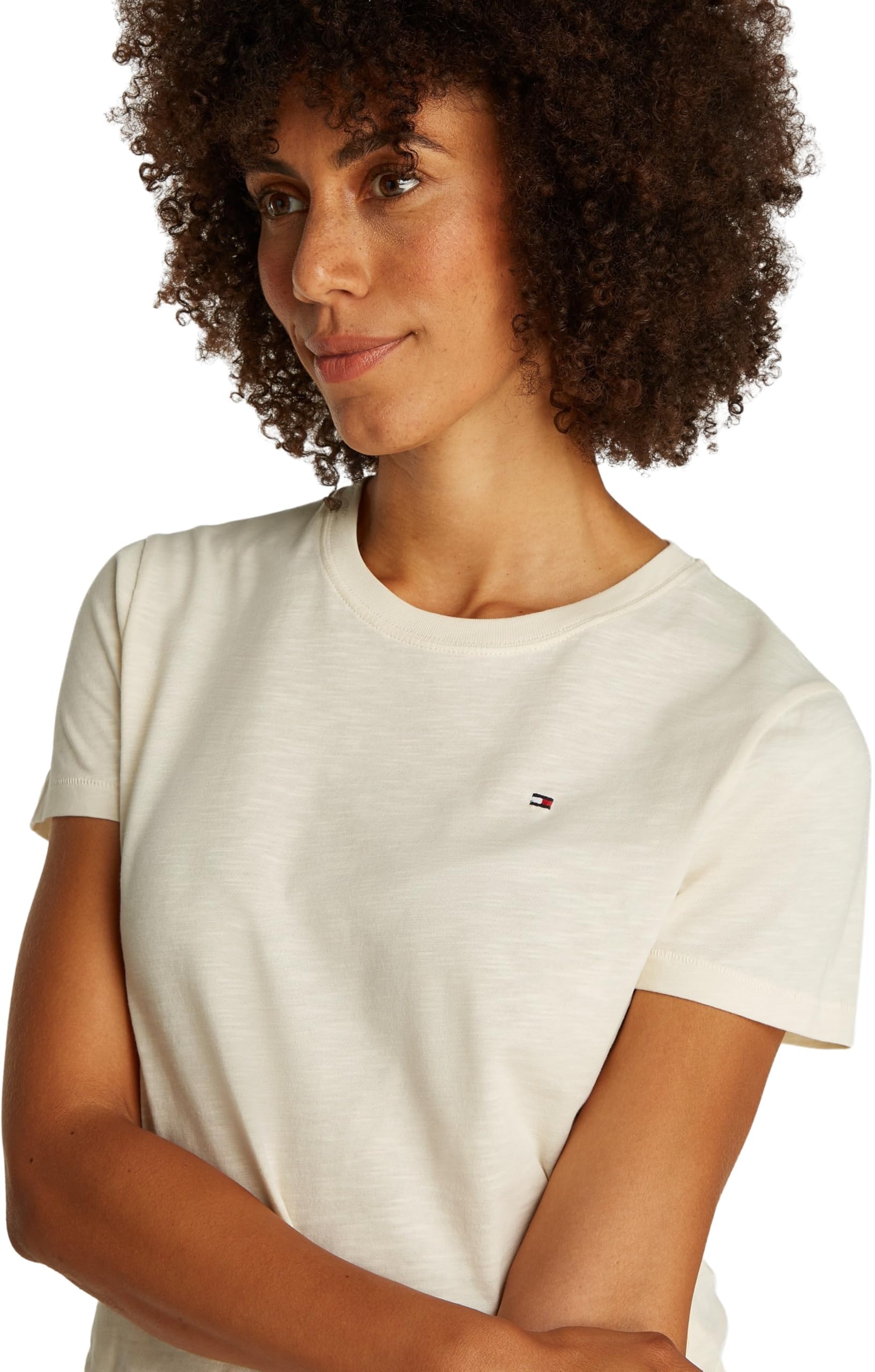 Tommy Hilfiger Camiseta de Manga Corta Mujer Slim con Cuello Redondo