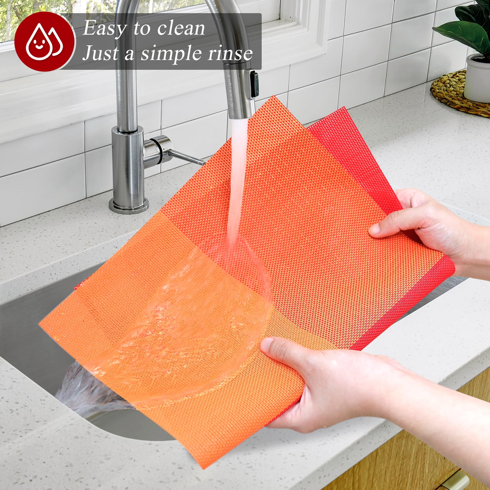SueH Design Abwaschbar Tischsets 8er Set, Gewebte Platzsets 45x30cm, Rot | Waschbar Platz-Matten Vinyl Platzdeckchen, Rutschfest Abgrifffeste Hitzebeständig Antifouling, für küche Speisetisch Hotel
