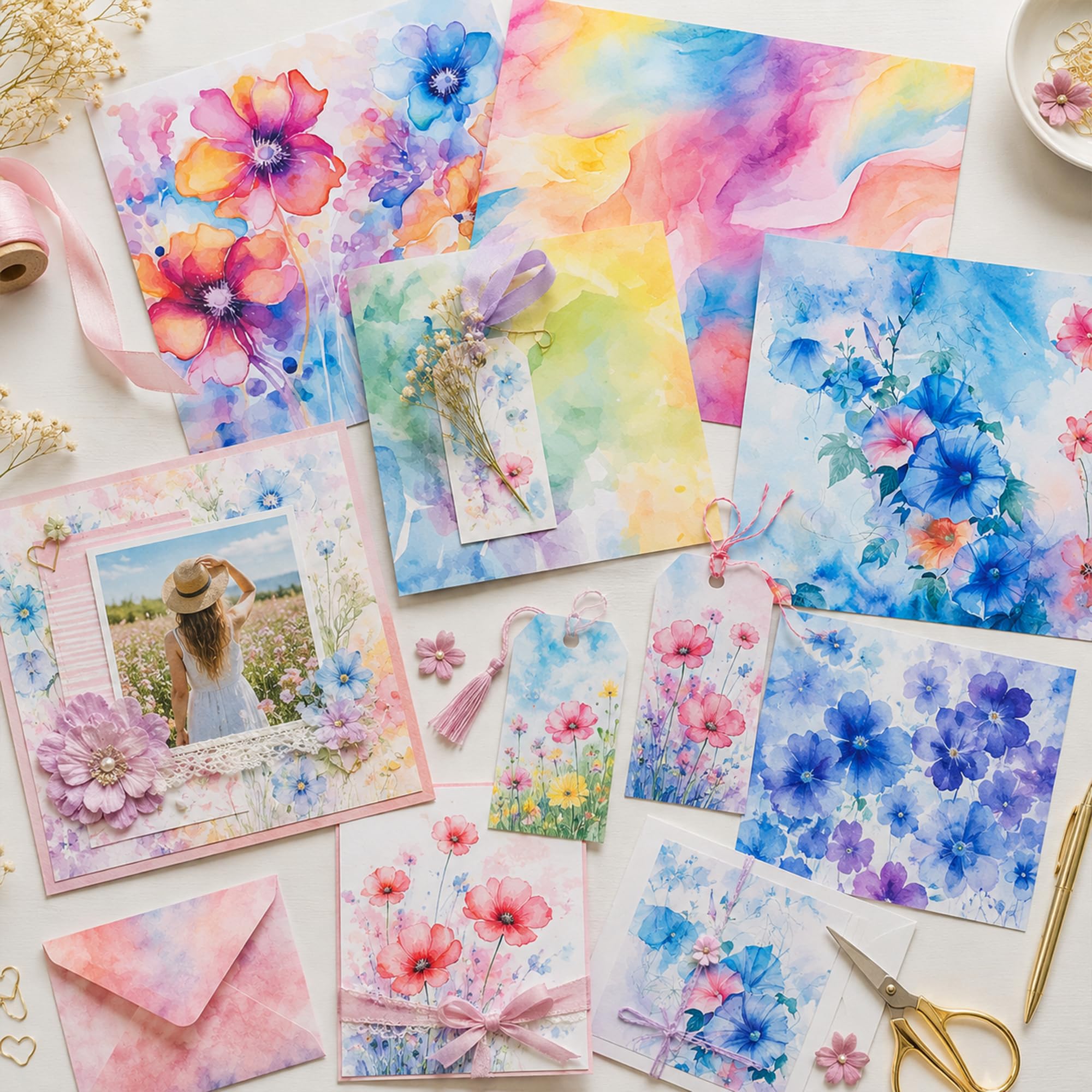 24 hojas de papel para álbumes de recortes de flores de 11.8 x 11.8 pulgadas, bloc de flores de doble cara, papel especial para hacer tarjetas, origami, bricolaje