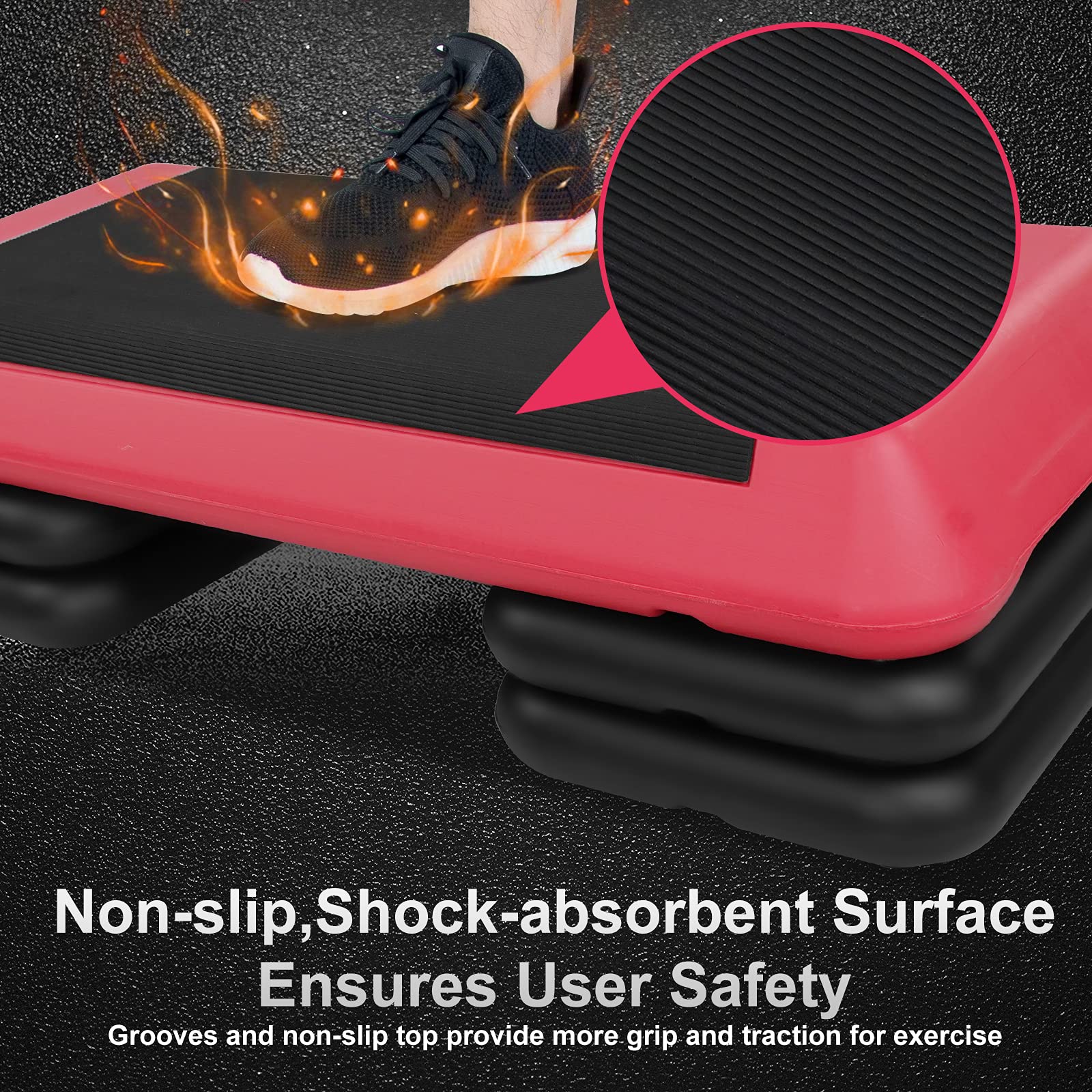 Stepper à 3 niveaux réglables en hauteur pour entraînement aérobic et fitness avec 4 rehausseurs réglables de 10 cm/15 cm/20 cm pour intérieur et extérieur