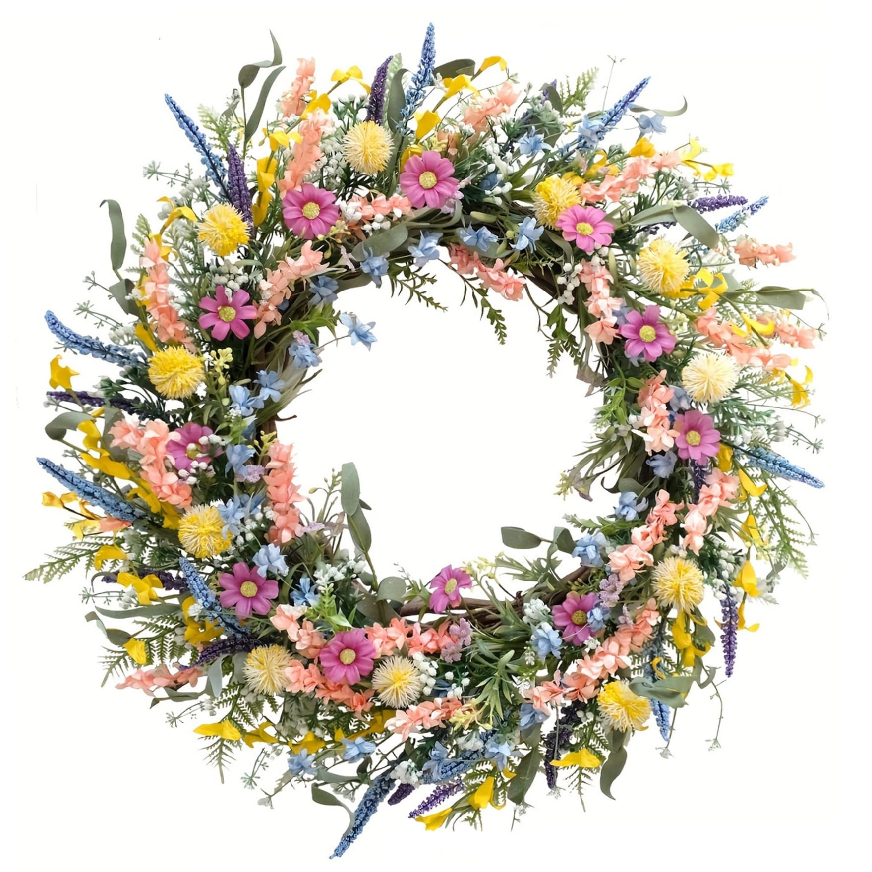 Décoration porte intérieure et extérieure avec couronne fleurie de printemps
