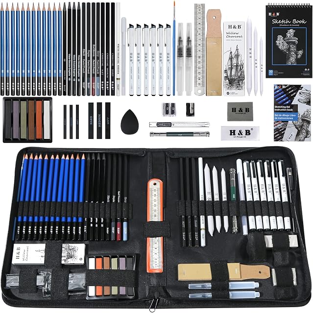 70 Pack Sketching Pencil Set with Sketchbook,H & B Professional Sketch Pencils for Drawing,Art Supplies for Adults,Artists,Beginners,Teens and Kids
