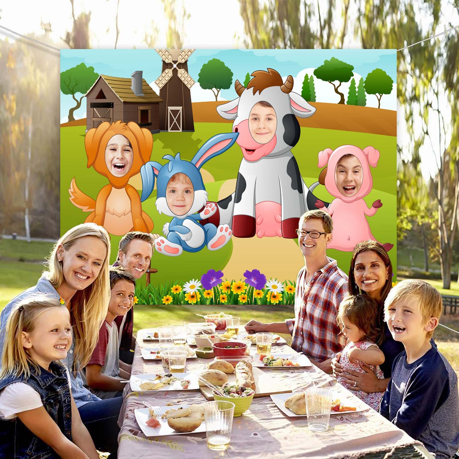Cow-Themed Birthday Party Backdrop - 7x7ft Round Farm Animal Background For Kids
