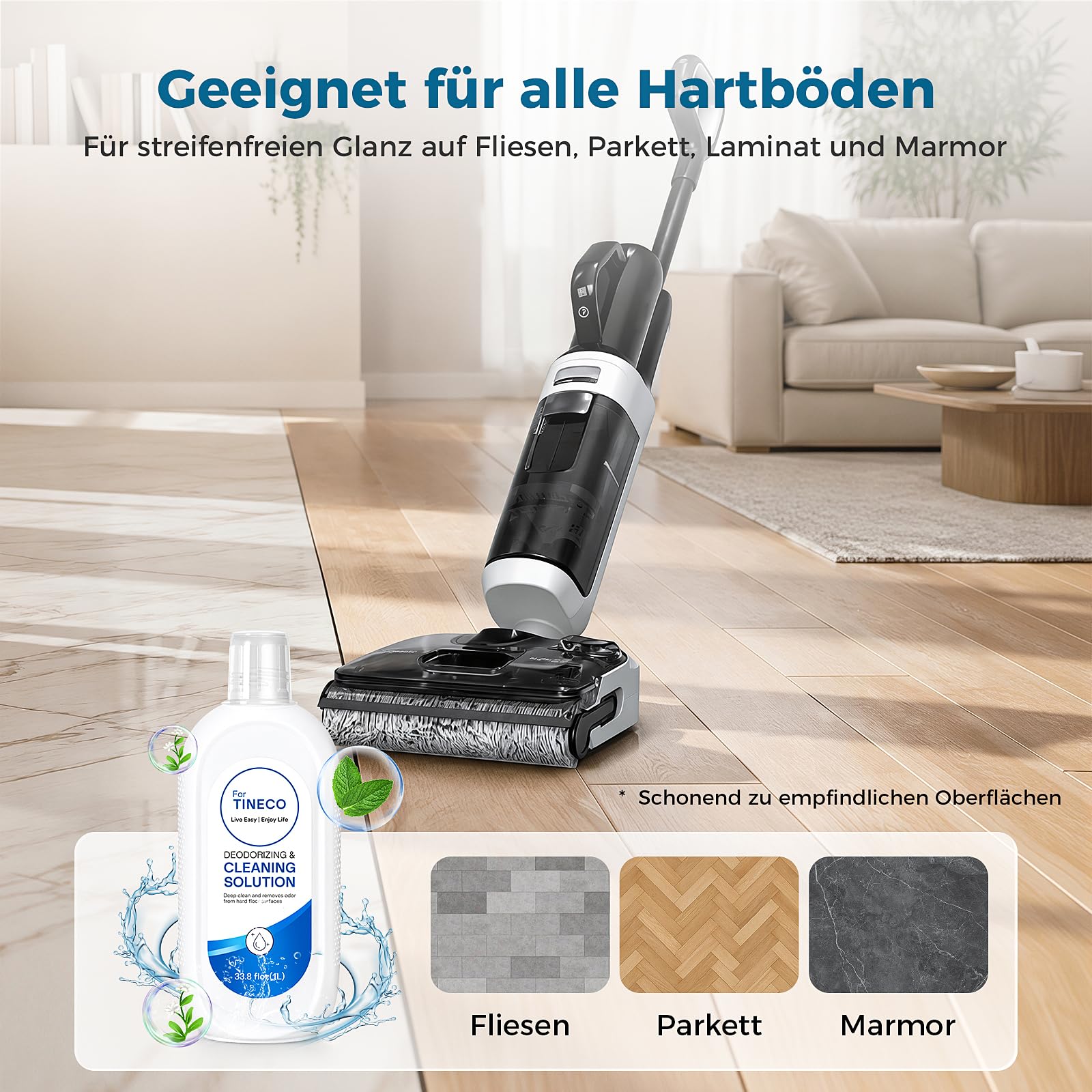 Tineco Multi-Surface środek czyszczący 2 x 1 l, roztwór czyszczący do odkurzacza Tineco na mokro i sucho i6, Floor One S5/S6/S7, seria S9 Artist & Stretch do wszystkich uszczelnionych twardych podłóg