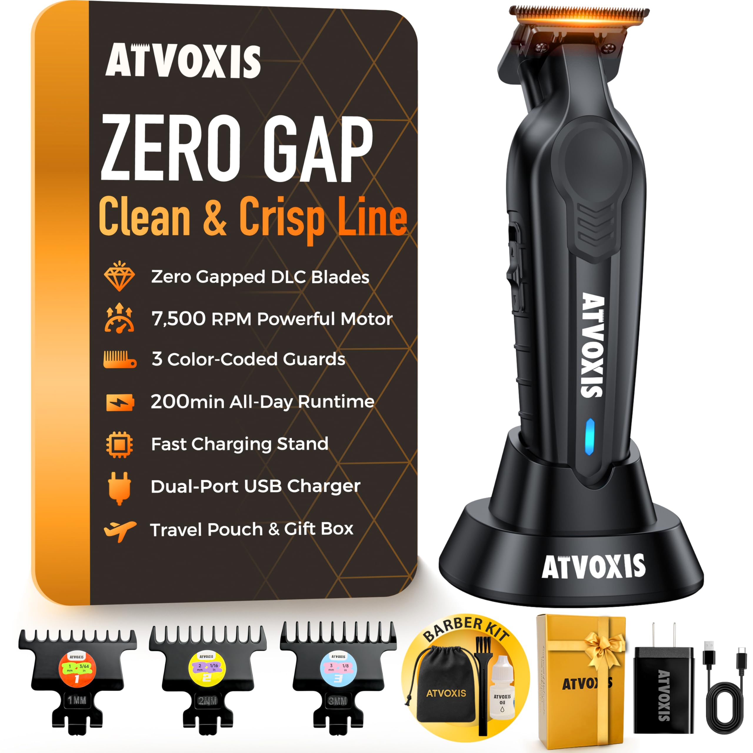 ATVOXIS Hair Trimmer for Men, Trimmers for Barbers, Zero Gapped T Liners Clippers, T Blade Trimmer, Line Up Shape Up Edgers Clippers for Men