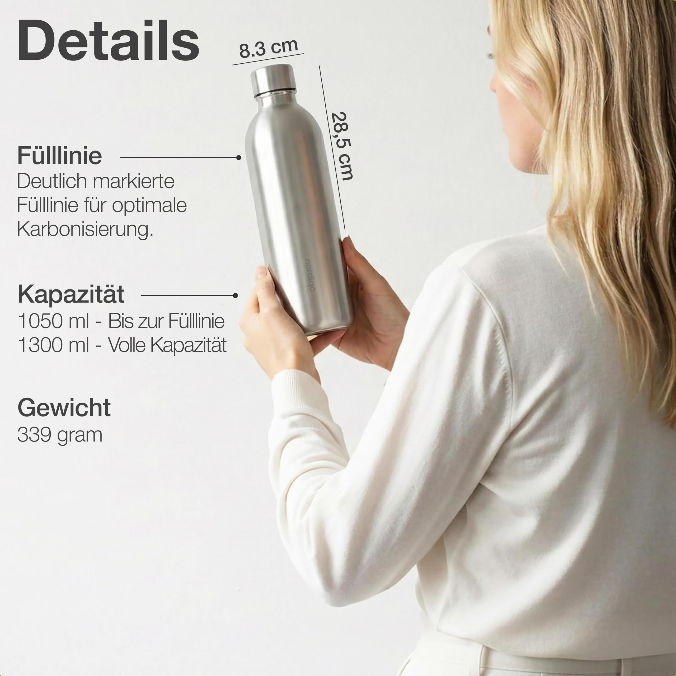 Edelstahlflasche 1.3L für Aarke Carbonator 3 & SMEG, 2-Set | BPA-frei. Auslaufsicher. Füllmarkierung innen & außen. Kein Ablauf. 1300ml. Anti-Fingerprint Stahl x 2