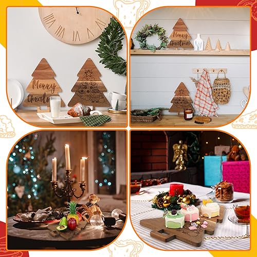 Miniatura 4 de 2 tablas de charcutería de Navidad para árbol de Navidad, cocina, tabla de cortar de madera con mango de madera de acacia de Papá Noel, bonita tabla