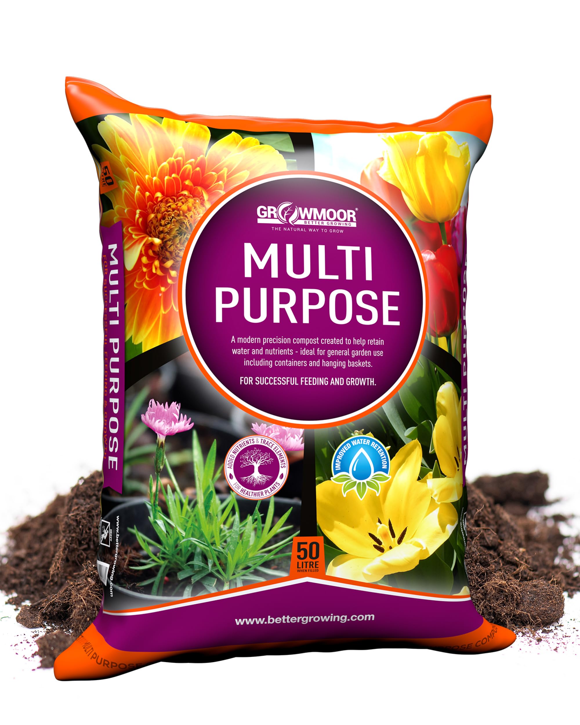 Growmoor Multi-Purpose Compost for Use All Around the Garden – Promotes Healthy Growth, Vibrant Flowers & Strong Roots – 50L