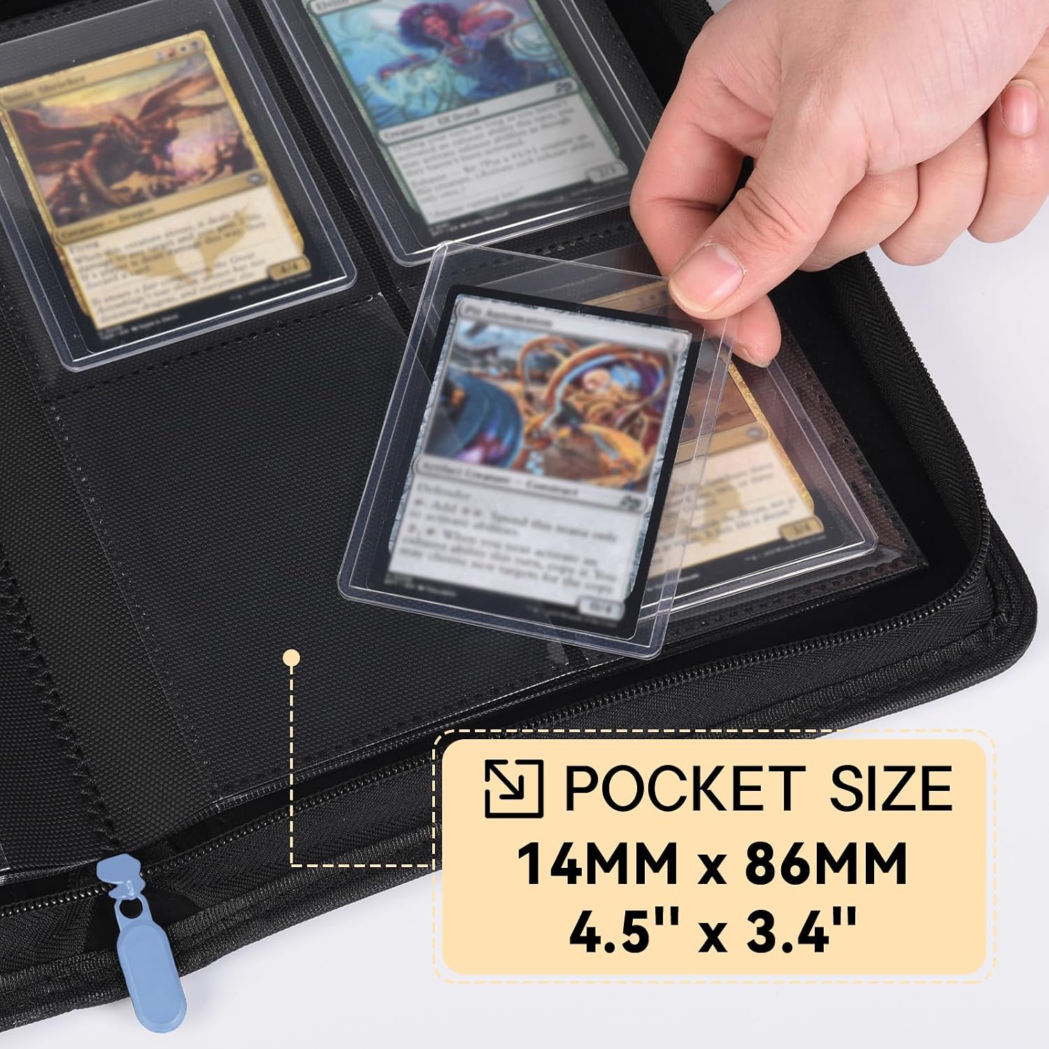 Toploader Binder 4-Pocket Card Binder for 3x4" Rigid Top Loaders, Holds 128 Toploaders,Premium Diamond PU Leather Trading Card Album for TCG,Sports Cards,Collectible Card Storage-Light Blue image 5