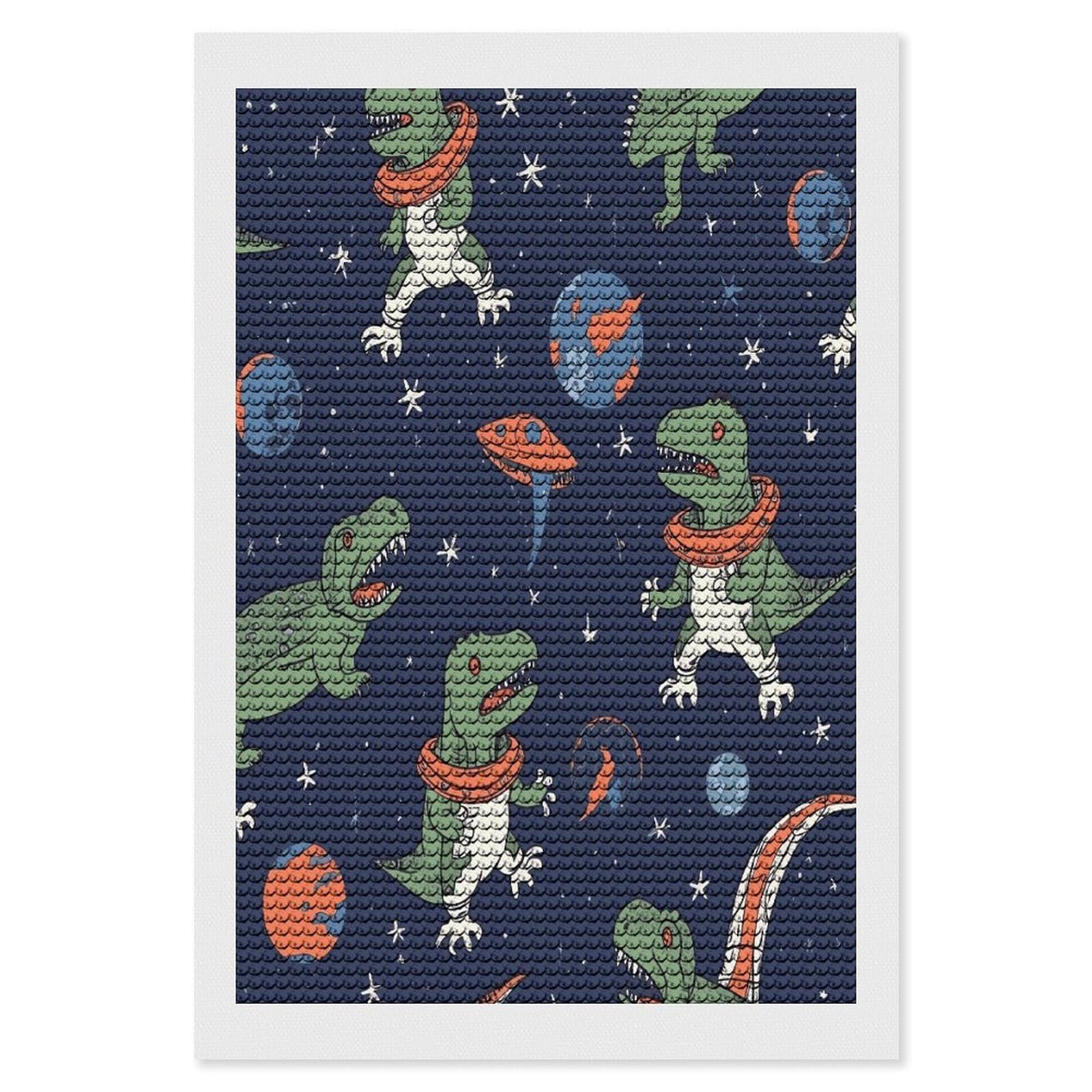 FodPand Funny Astronaut Dinosaur Rocket Diamond Art Kits for Adults Diamond Painting Kits for Beginner 5D DIY Full Round Drill Diamond Dot Painting Gem Art Crafts for Home Wall Decor