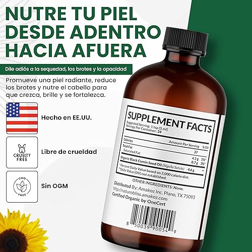 Miniatura 5 de NaturoBliss Aceite orgánico de semillas negras 100% virgen prensado en frío Omega 3 6 9 súper antioxidante para apoyo inmunológico, articulaciones,