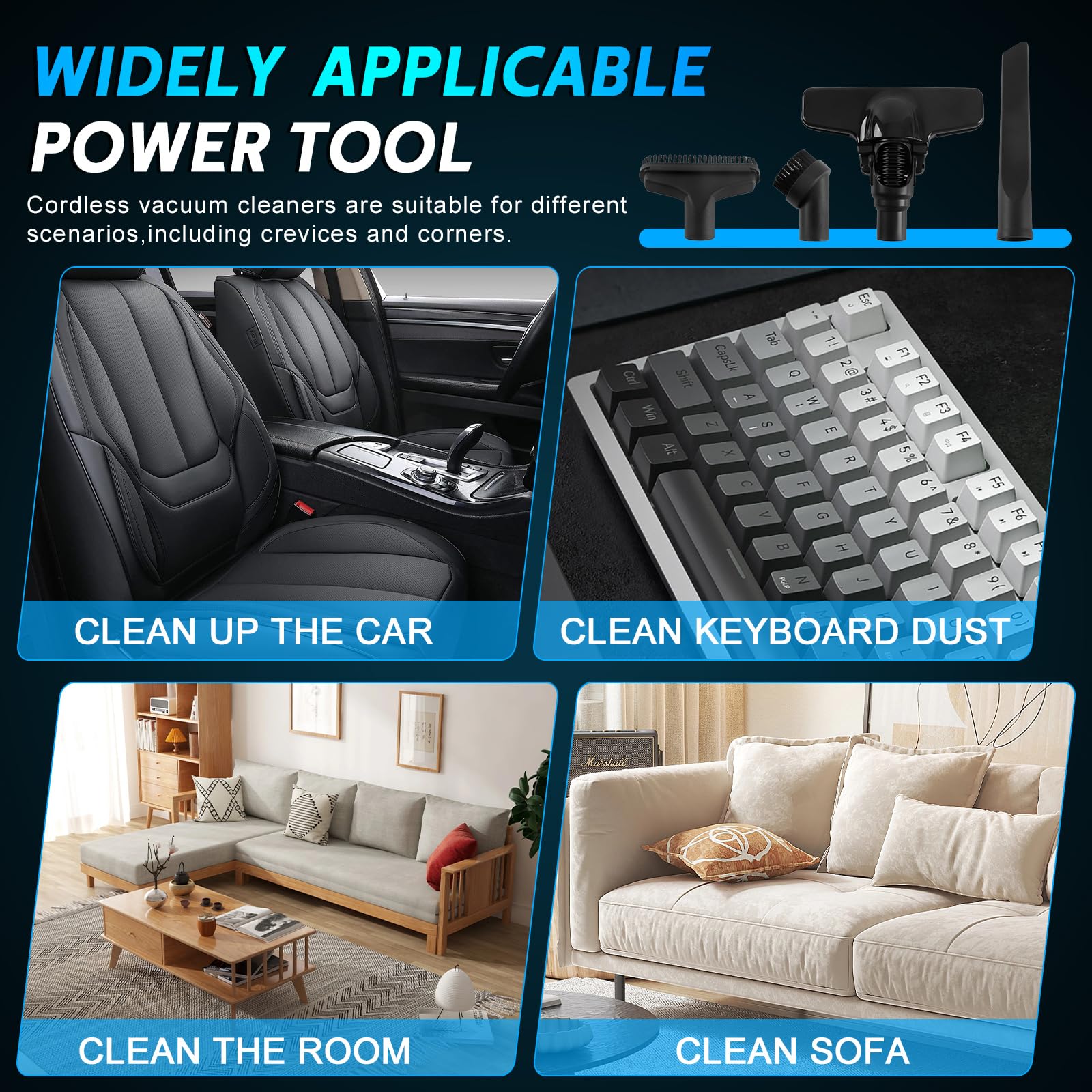 Accu-handstofzuiger, compatibel met Makita 18 V-accu's (zonder accu en oplader), 10000 Pa 4-in-1 multifunctionele accustofzuiger, 0,7 l stofopvangbak, voor dierenharen, auto, thuis (A
