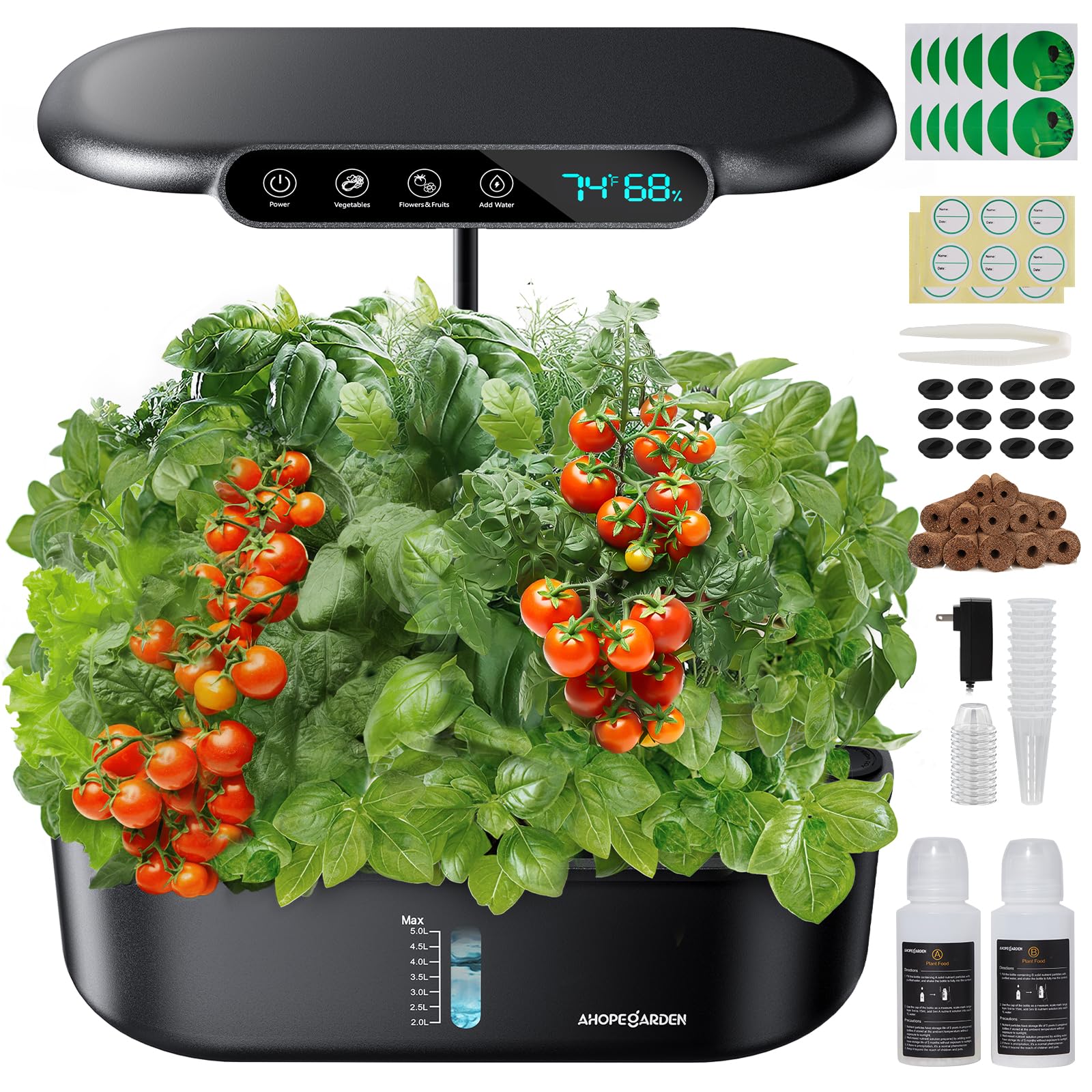 Ahopegarden Hydroponics Growing System kit: 12 Pod Indoor Herb Garden with Smart Environmental Detection,LED Grow Light,LCD Display,Hydroponic Planter for Vegetables,Herb,Lettuce,Home Gardening
