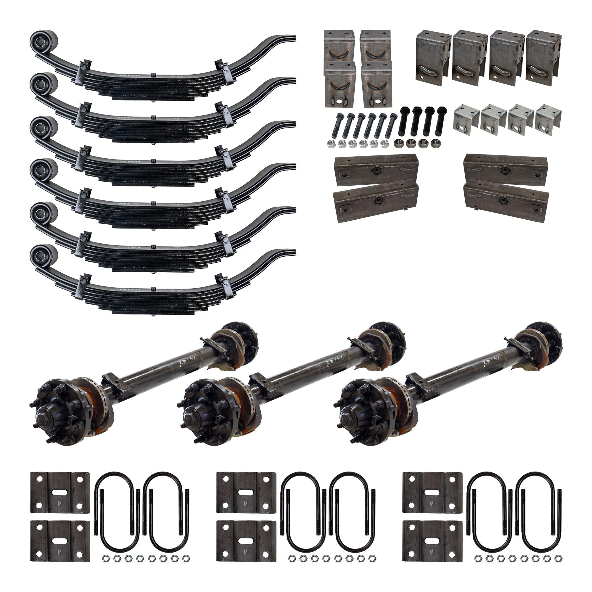 The Trailer Parts Outlet - 15,000 lb TK Triple Axle Kit - Hydraulic Brake - 45K Capacity (Axle Series), 74/42 Hubface/Spring Center - (3'10) Frame Width