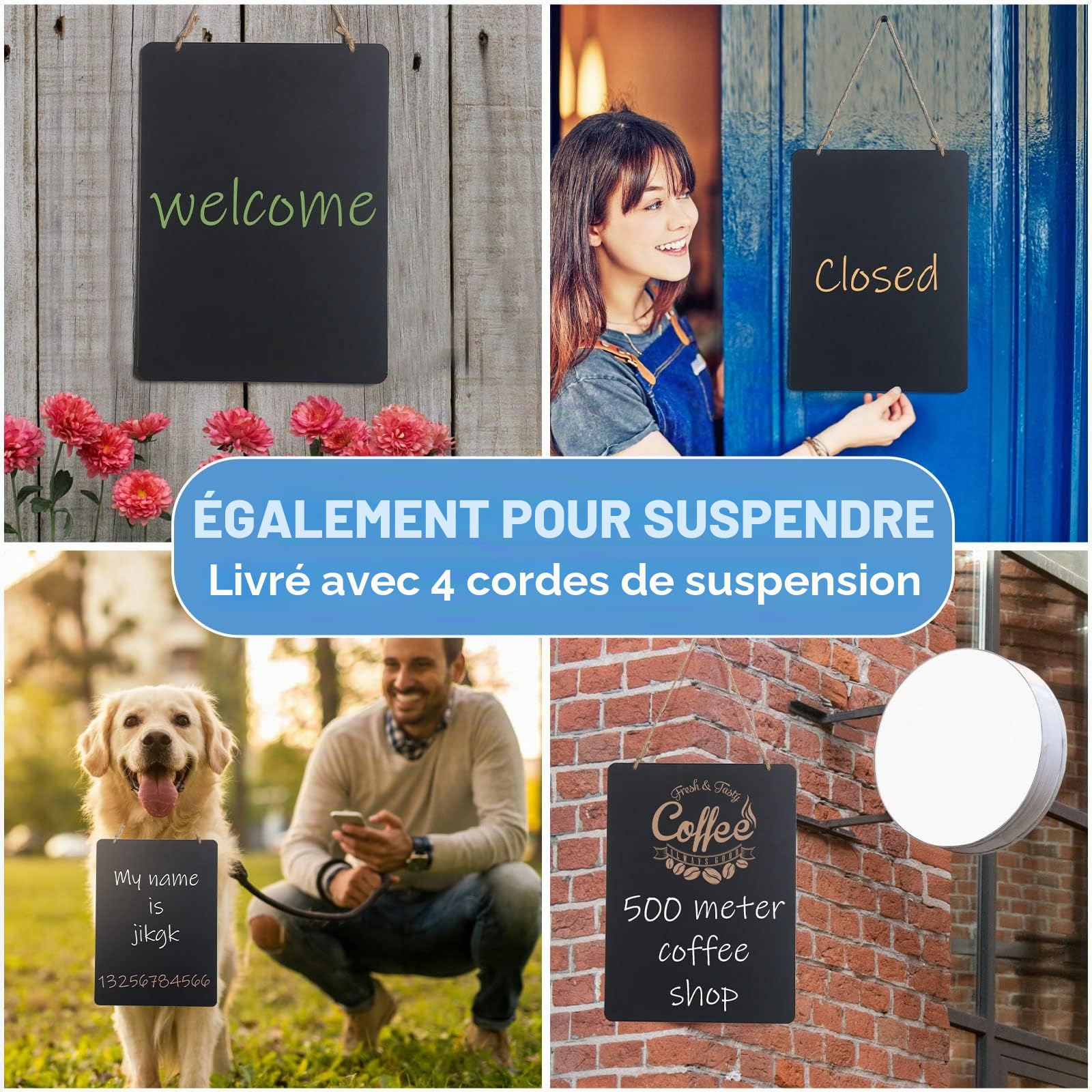 BESTOOL Lot de 4 Tableaux Noirs, Tableau Noir de Table avec Base Double Face Ardoise Buffet Signes Étiquettes de Prix Affichage Menu Boissons pour Anniversaire Mariage Bar Café, 22 x 30cm