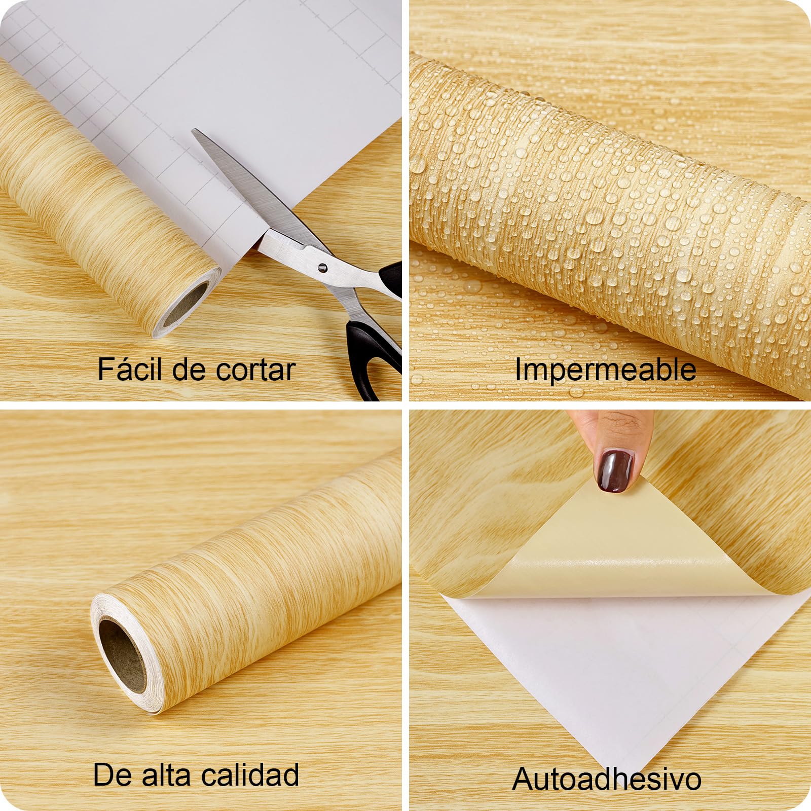 Papel pintado con efecto madera roble natural, papel adhesivo impermeable y removible para muebles, encimeras de cocina, alféizares, mostradores y armarios, 40 x 1000 cm