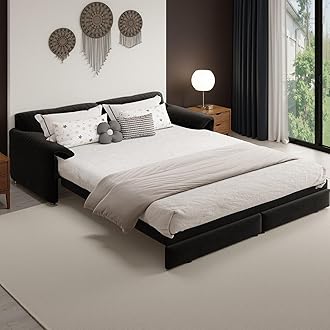 66" Queen Size Pull Out Sofa Bed, 3-in-1 Convertible Sleeper Sofa with Side Storage, Folding Floor Sofa Lounge Couch, Velvet Loveseat Bed for Living Room, Bedroom, Office, Black