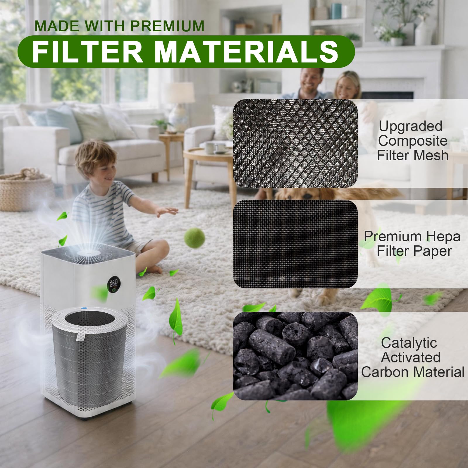 Ersatzfilter kompatibel mit Xiaomi Smart Air Purifier 4 Pro, H13 HEPA Luftreiniger Filter mit Aktivkohle, 3-in-1 Kombi-Filter für Staub Pollen Tierhaare Rauch Gerüche
