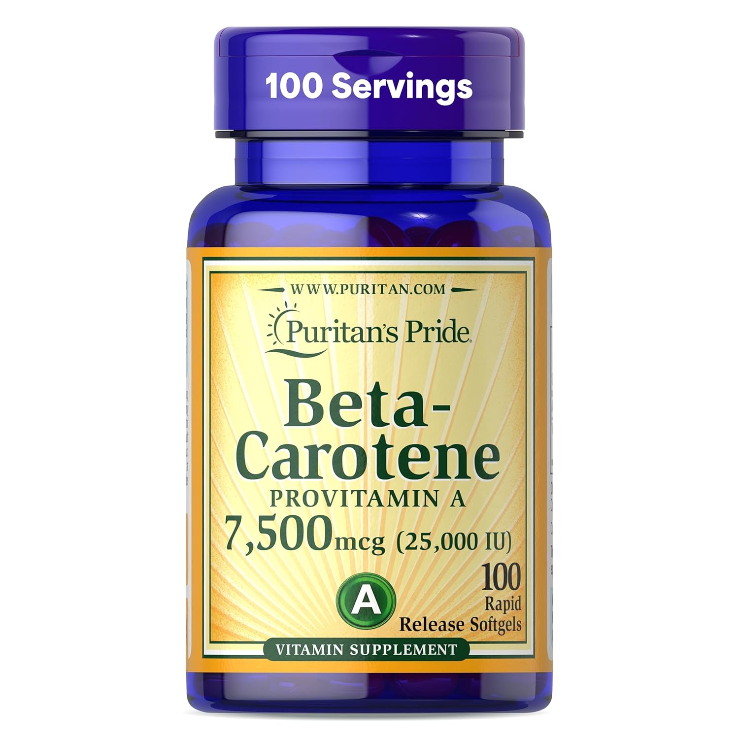 Puritans Pride Beta Carotene Provitamin A 7 500mcg 25 000 IU Vitamin Supplement for Immune System Antioxidant and