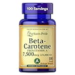 Puritan\'s Pride Beta Carotene Provitamin A 7,500mcg (25,000 IU), Vitamin Supplement for Immune System, Antioxidant and Eye Health Support, 100 Day Supply, 100 Rapid Release Softgels