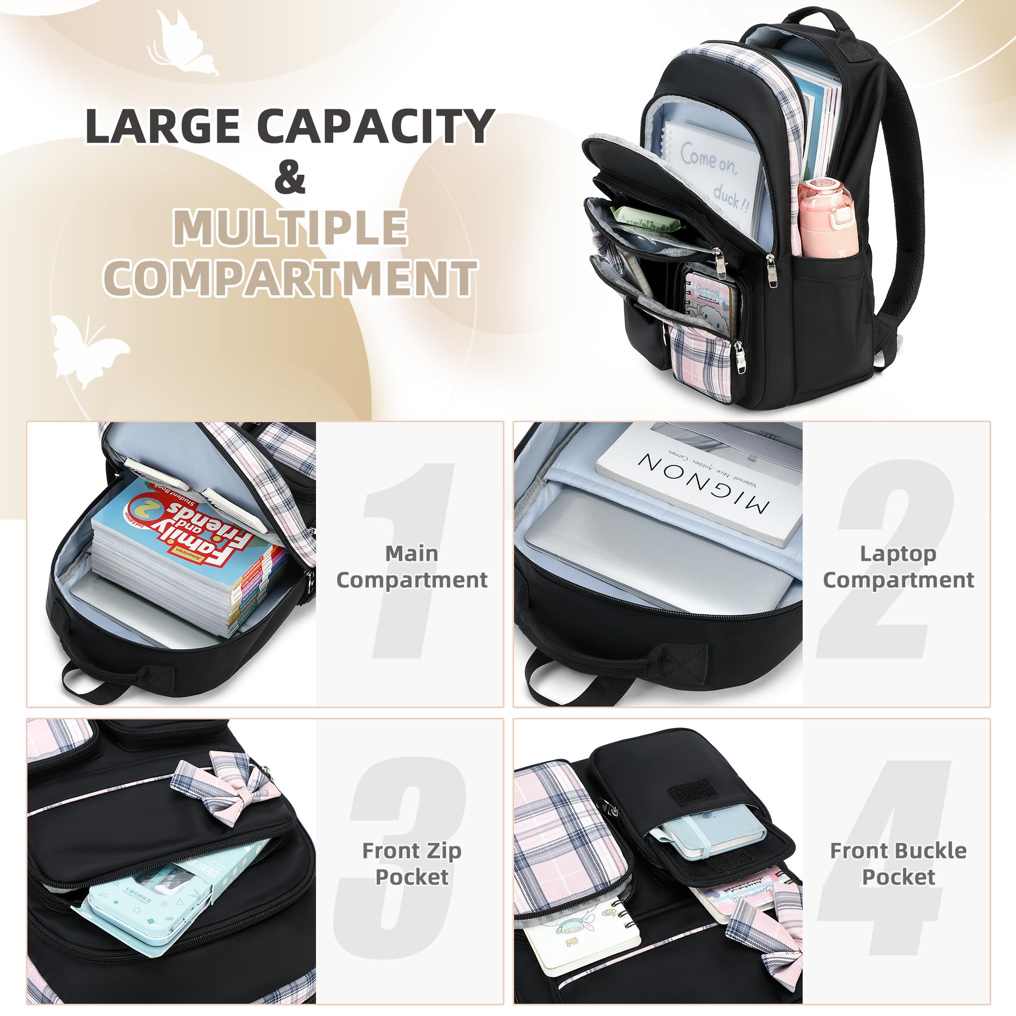 Mochila para niñas, 3 piezas, con fiambrera, estuche para lápices, bolsa para laptop de 15.6 pulgadas, mochila para niños, mochila escolar
