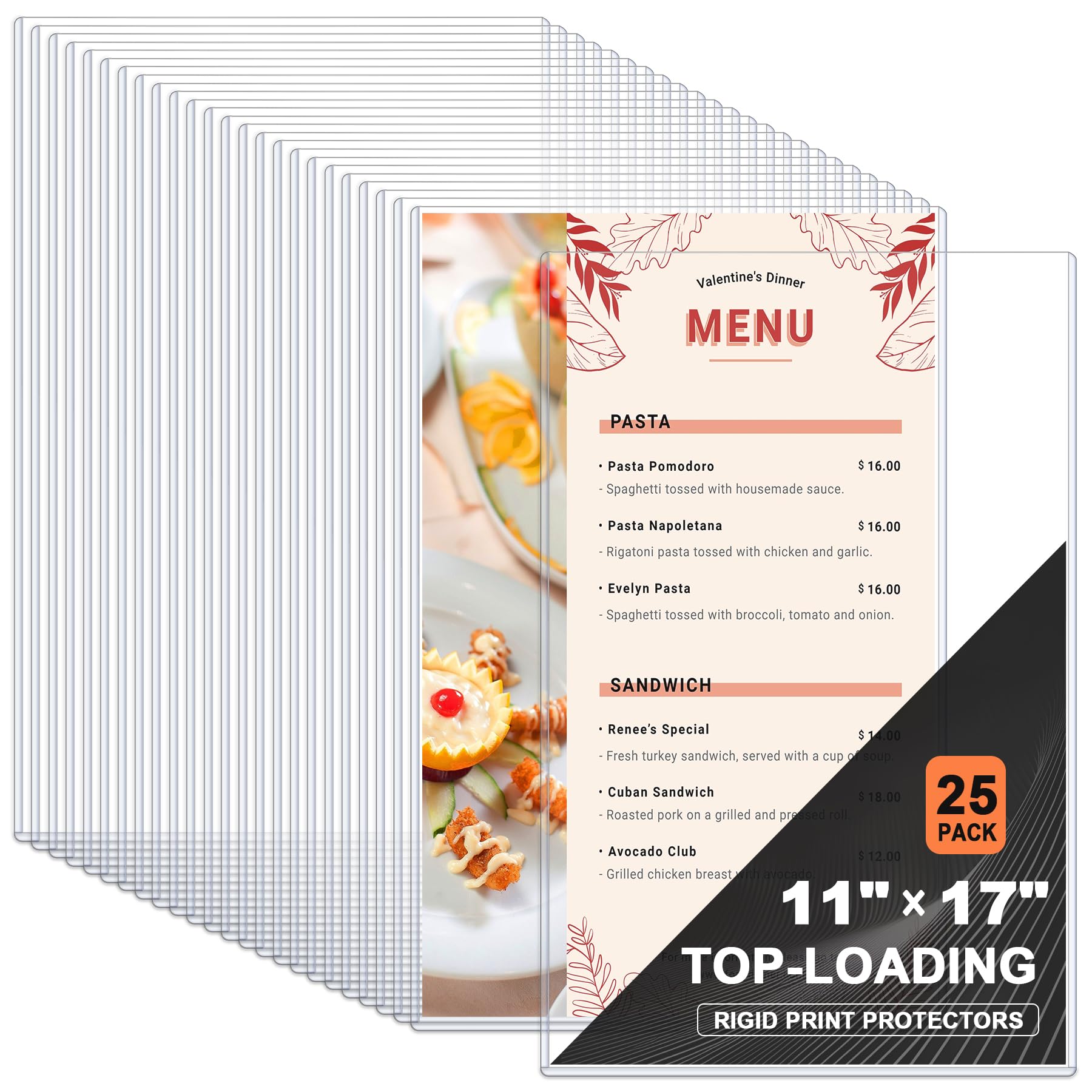 Ndsox 25 Pack 11" x 17" Rigid Print Protectors Hard Plastic Sheet Protectors Top Loading for Magazines, Menus, Drawings, Newspapers, Posters, Prints, Heavy Duty No-Hole Plastic Documents Sleeves