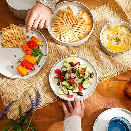 Miniatura 3 de Bloomhouse - Dos veces ganador de los Favoritos de Oprah - Juego de vajilla de platos y cuencos de esmalte reactivo Santorini Mist de doble tazón en