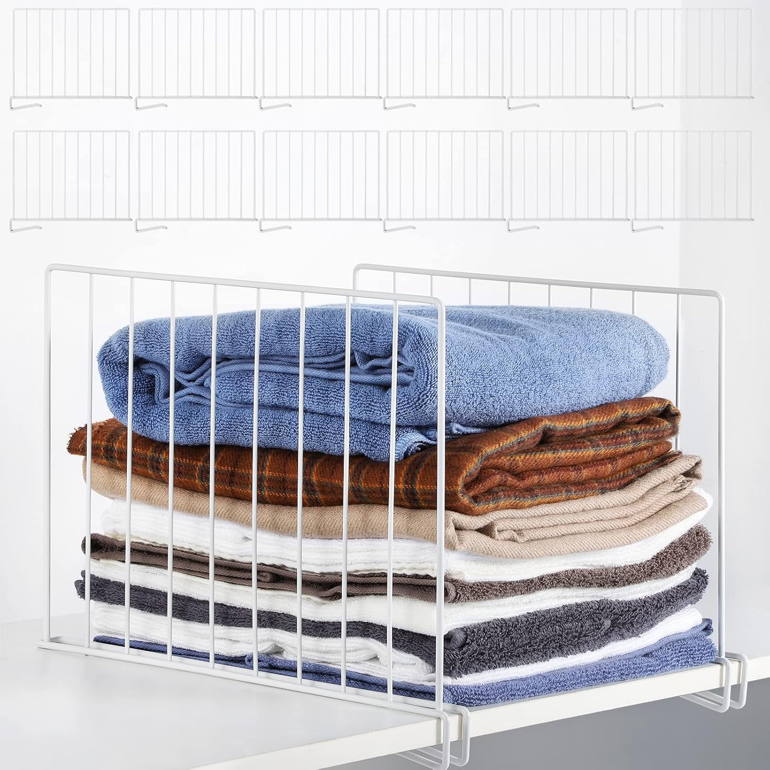 SEHERTIWY Shelf Dividers, 12 Pack Metal Closets Shelves Organizer, Wood Shelf Divider for