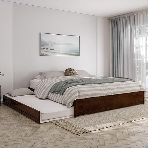 AFI, Barcelona King Panel Platform Bed with Twin XL Trundle,