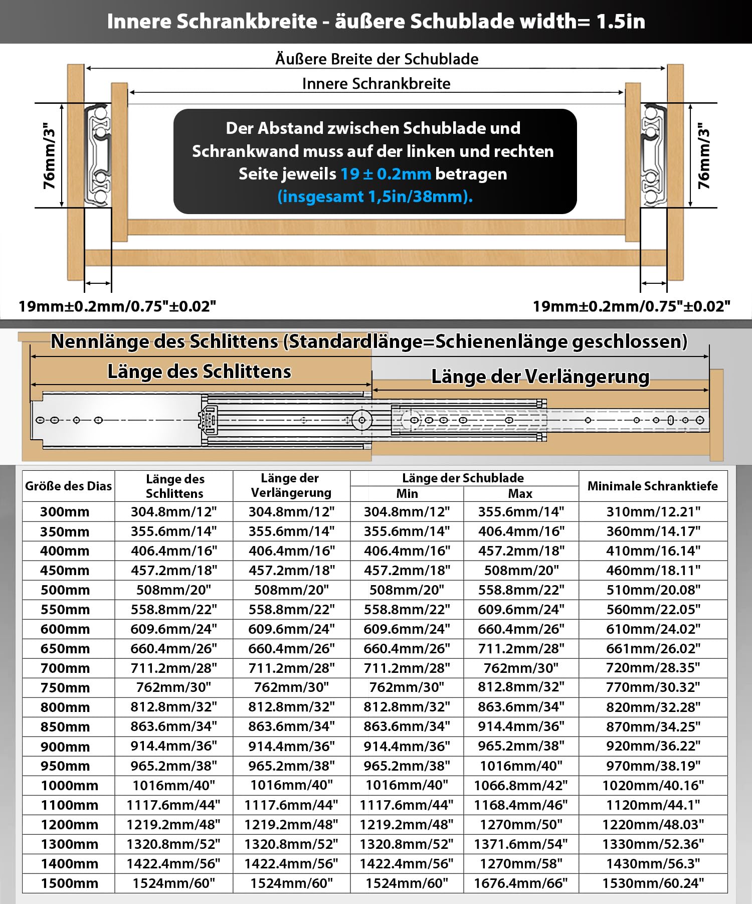 Prowadnice do szuflad o dużej wytrzymałości, pełne przedłużenie, uchwyt boczny, łożysko kulkowe, stalowe szyny, łatwoślizgowe, 182 kg, 1200 mm D x 76 mm S, gładkie przesuwanie, do szaf