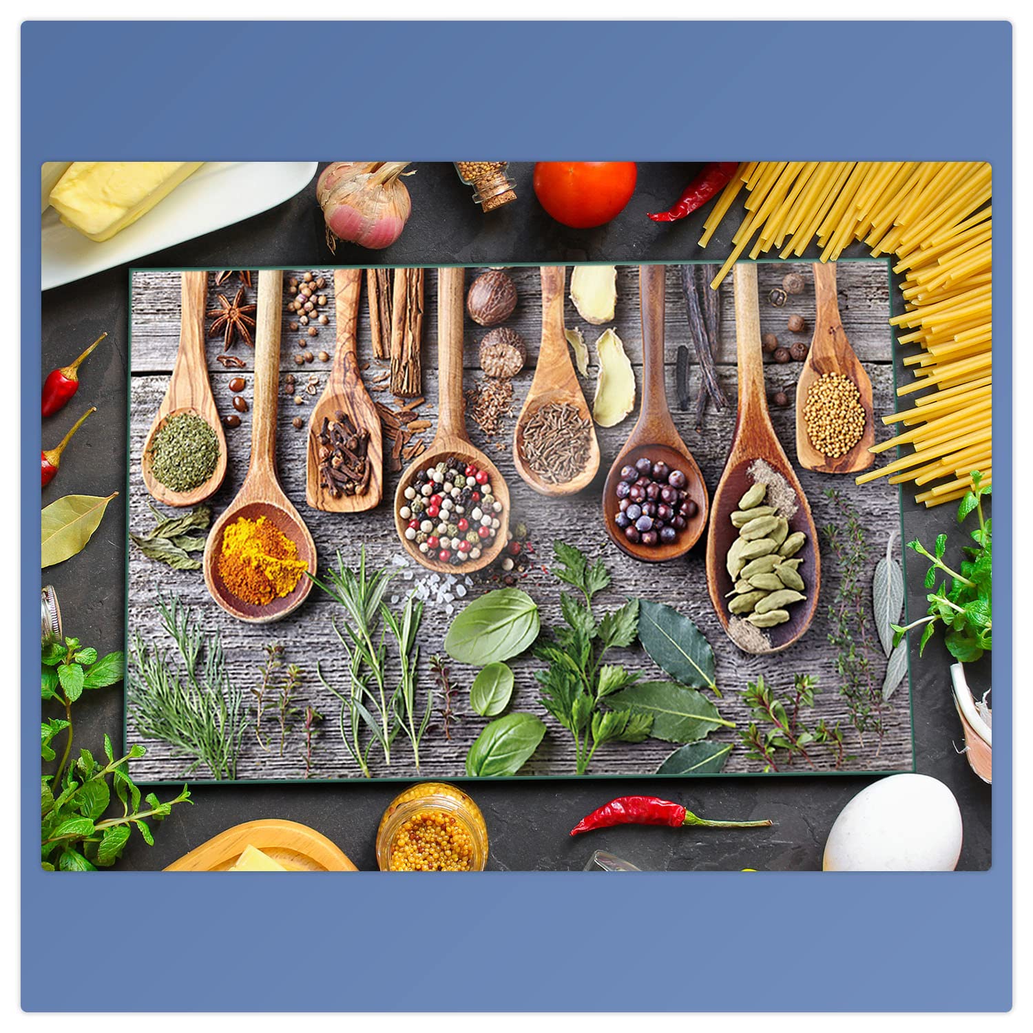 decorwelt | Herdabdeckplatte 80x52 cm 1-Teilig Gewürze Grün Braun Ceranfeld Universal Spritzschutz Glas Deko Elektroherd Induktion für Kochplatten Herdschutz Schneidebrett Sicherheitsglas