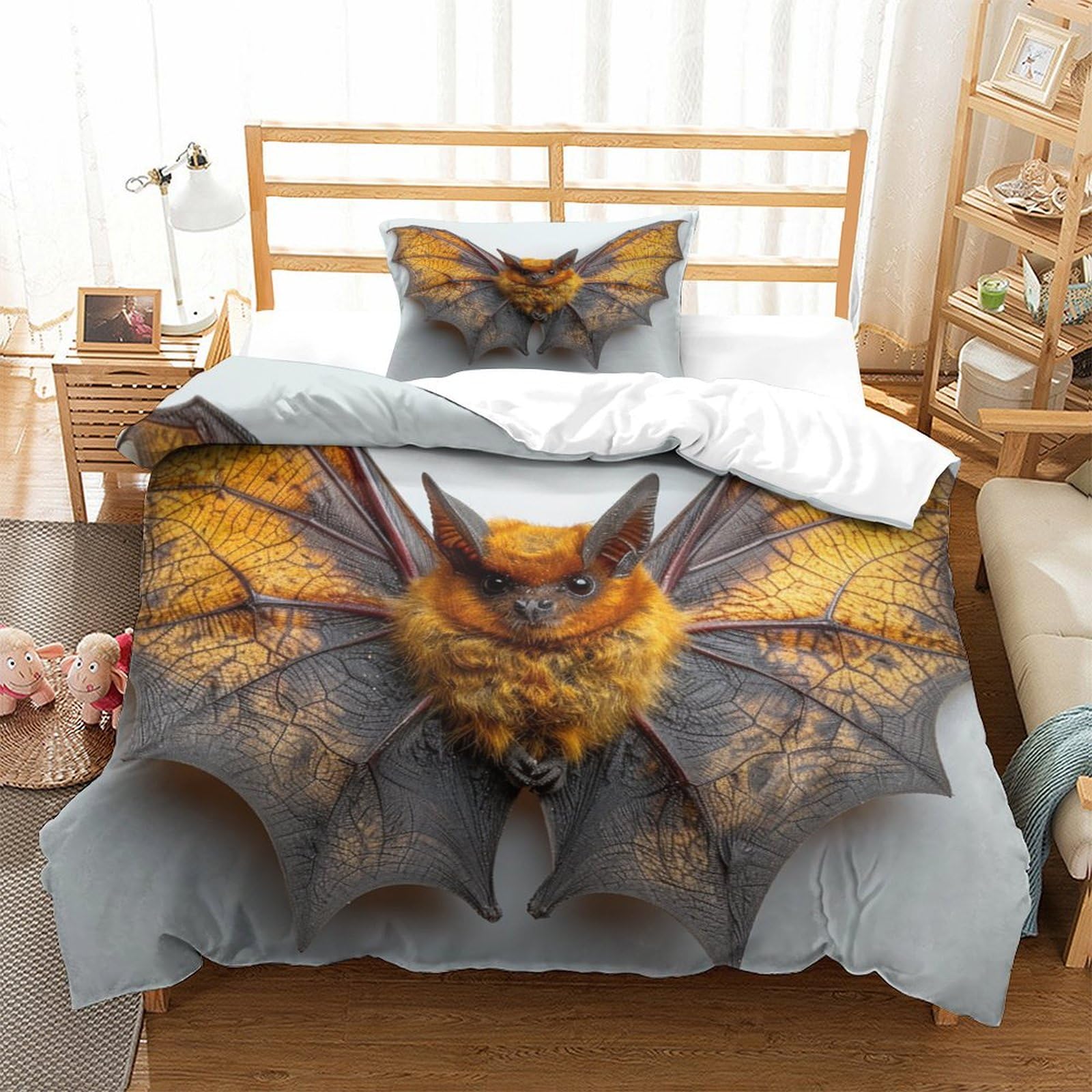 P1S9U7W5Y 3D Printed Gothic Bat Duvet Cover Set 3pcs Microfiber Shadow Bat Bedding Set Single