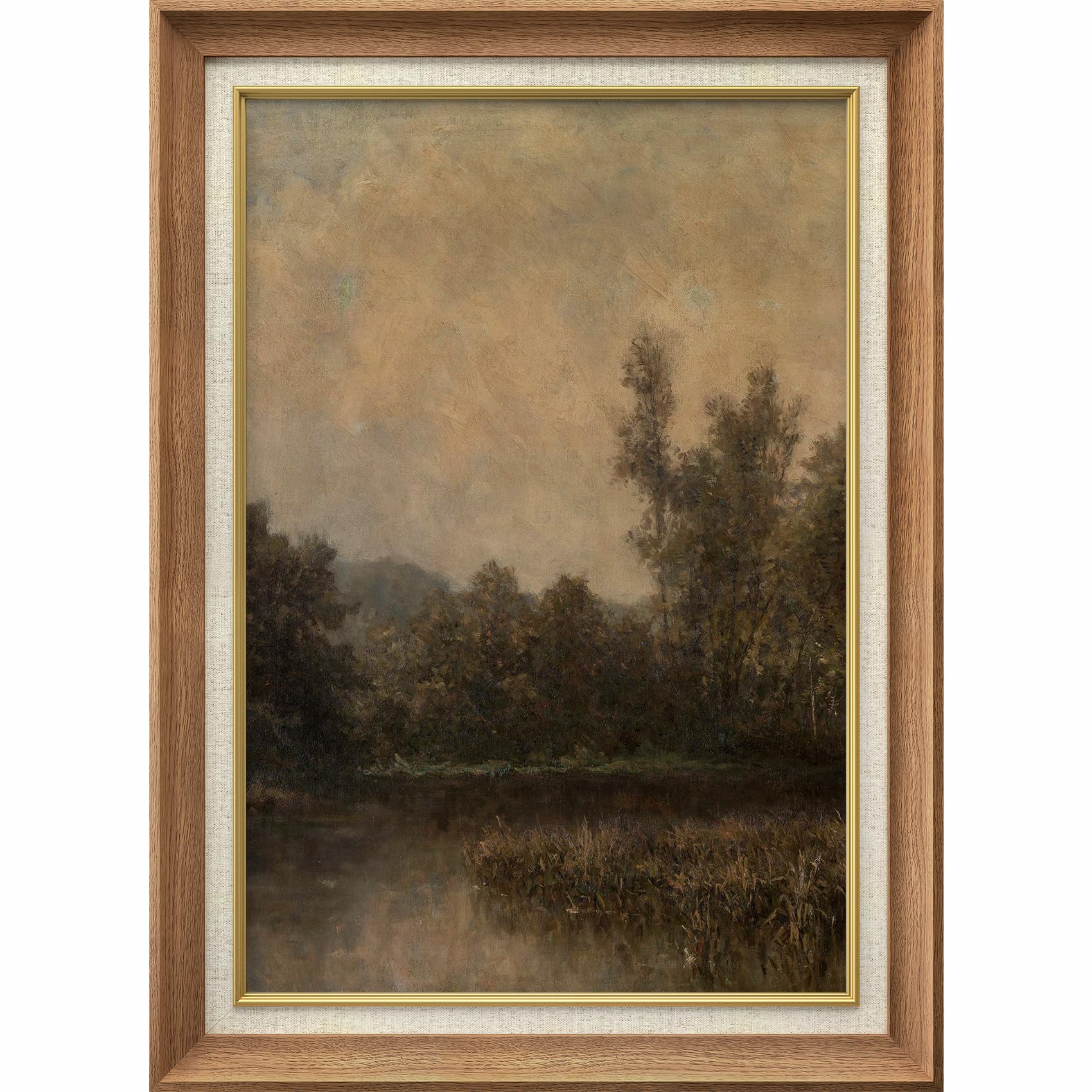 MUDECOR Premium Framed Wall Art Twilight Lake and Forest Moody Nature Scene Illustrations Colorful Multicolor for Living Room, Bedroom, Office - 26"