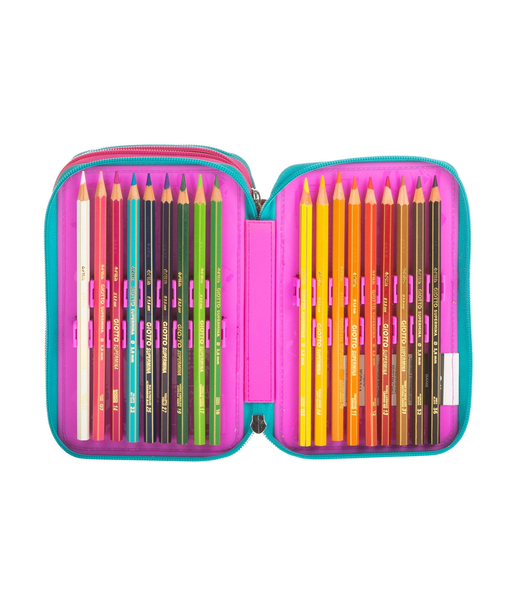 SEVEN S.P.A. ASTUCCIO scuola - SJ GIRL - Rosa - 3 scomparti - pennarelli matite ecc.