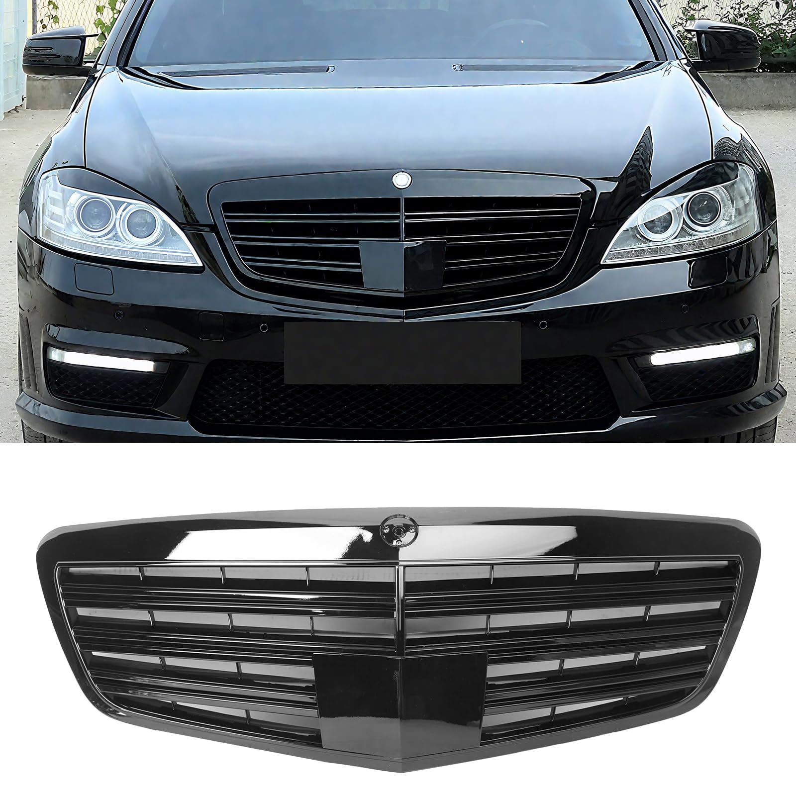 Front Grill Grille for 2010-2013 Mercedes Benz W221 S-Class S400 S450 S550 S600 S65 S63 Glossy Black Front Bumper Grill Direct Fit Replacement With Camera Hole OE 22188000837712 22188000839040