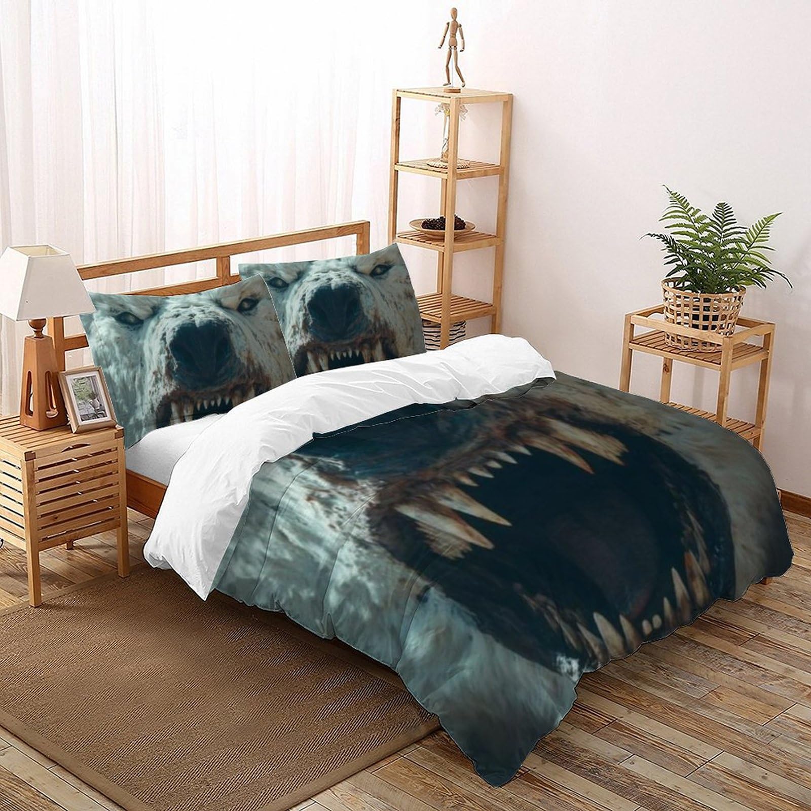 Housse de couette Super King 260x220cm motif animaux land microfibre avec 2 taies d'oreiller