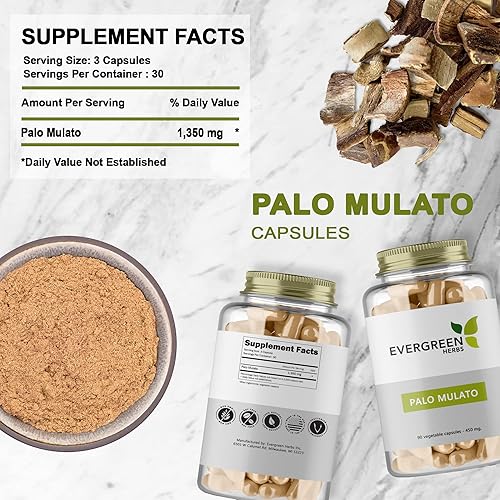 Palo Mulato Cápsulas  1350 mg por porción (450 mg cada cápsula) Cápsulas de hierbas mexicanas silvestres, sello a prueba de manipulaciones para