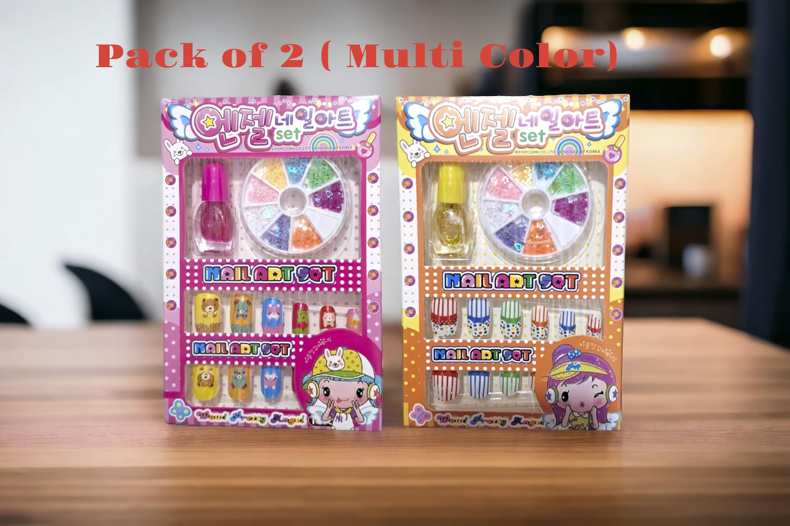AMB Art Kit with 12 Artificial Nails with Tools and Glitters Home Salon Birthday Gift for Girls Little Girls, Kids (Random Cute Nail Designs)(Pack of 2) 2