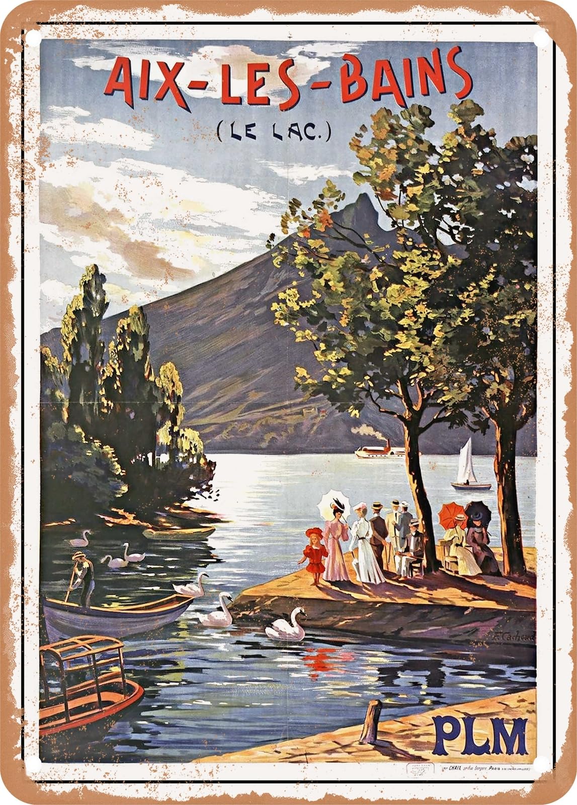 Miaomansenstore Metal Sign - 1906 Aix-Les-Bains, The Lake Plm Vintage Ad Home Decor