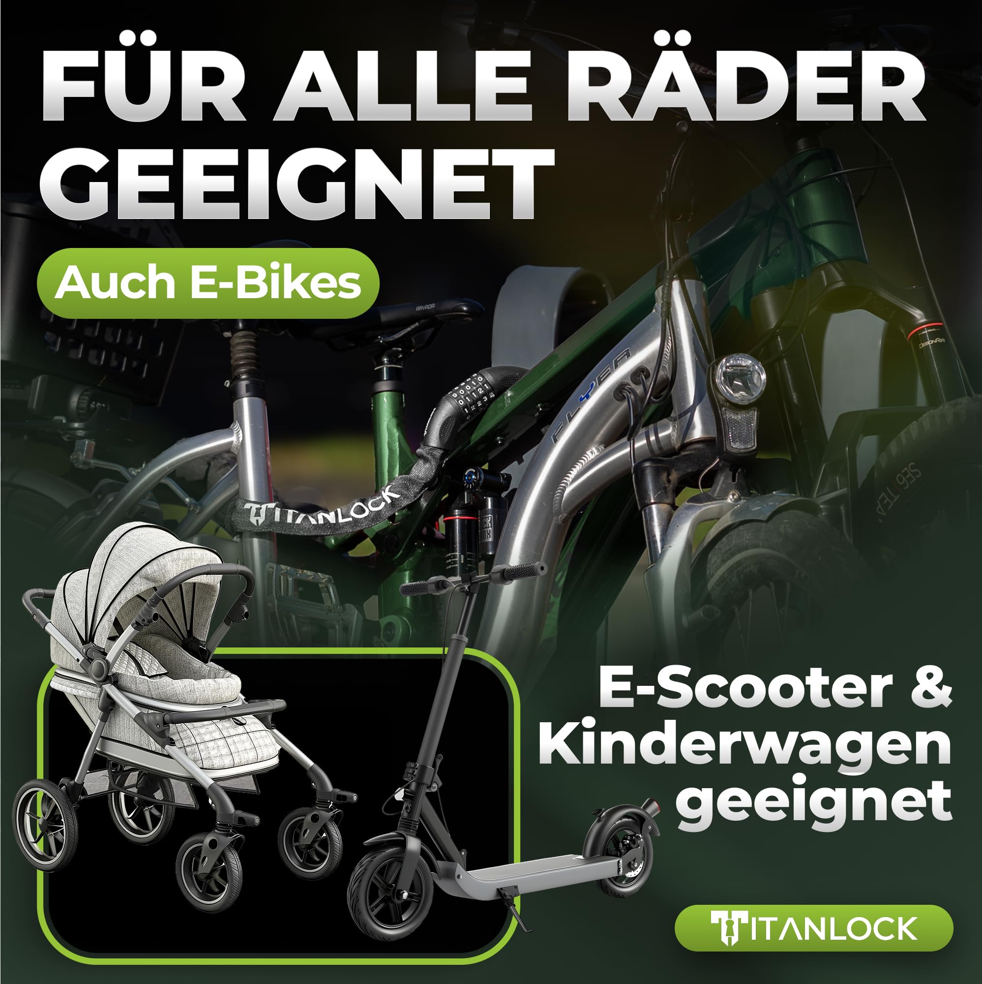 Fahrradschloss Kettenschloss Diebstahlsicher [REFLEKTIEREND] + Leichter Transport Rostfrei Sicherheitsstufe 7/10