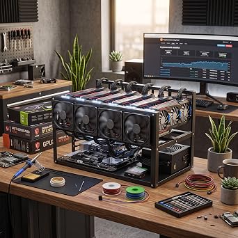 Mining Rig Frame Computer SECC Chassis Motherboard Bracket Kit Open Air Miner Mining Frame Rig Case 6 GPU Frame Case Frame Housing Graphics Card Holder Miner Computer Rack