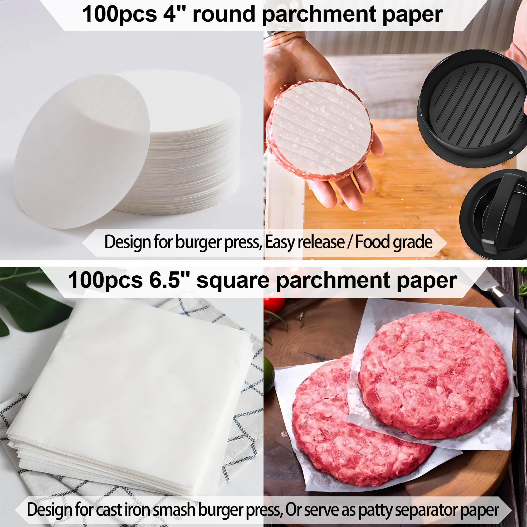 7-teiliges Smash-Burgerpressen-Set – 3-in-1 Hamburgerpresse Patty Maker, 17,8 cm Gusseisen-Burgerpresse, Spatel, antihaftbeschichtete Patty-Papier, Gewürzstreuer und Bürste, Burgerzerkleinerer für