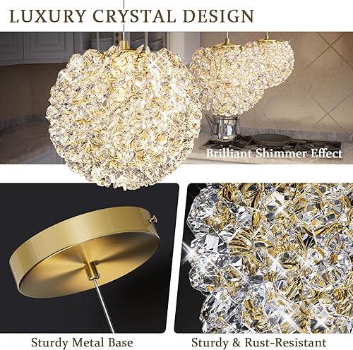 Miniatura 4 de Lámpara colgante de 3 luces de cristal dorado, moderna, lámpara de techo colgante de cristal dorado, mini candelabro de cristal para isla de cocina,