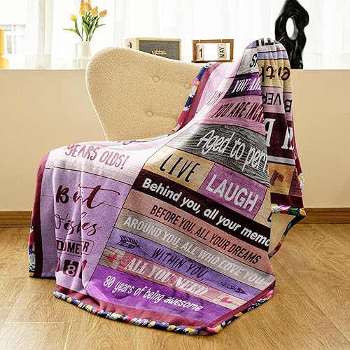 Miniatura 10 de Cinchas de cumpleaños número 80 para mujer, manta de cumpleaños número 80 con caja de regalo, decoraciones de cumpleaños para mujeres, regalos de