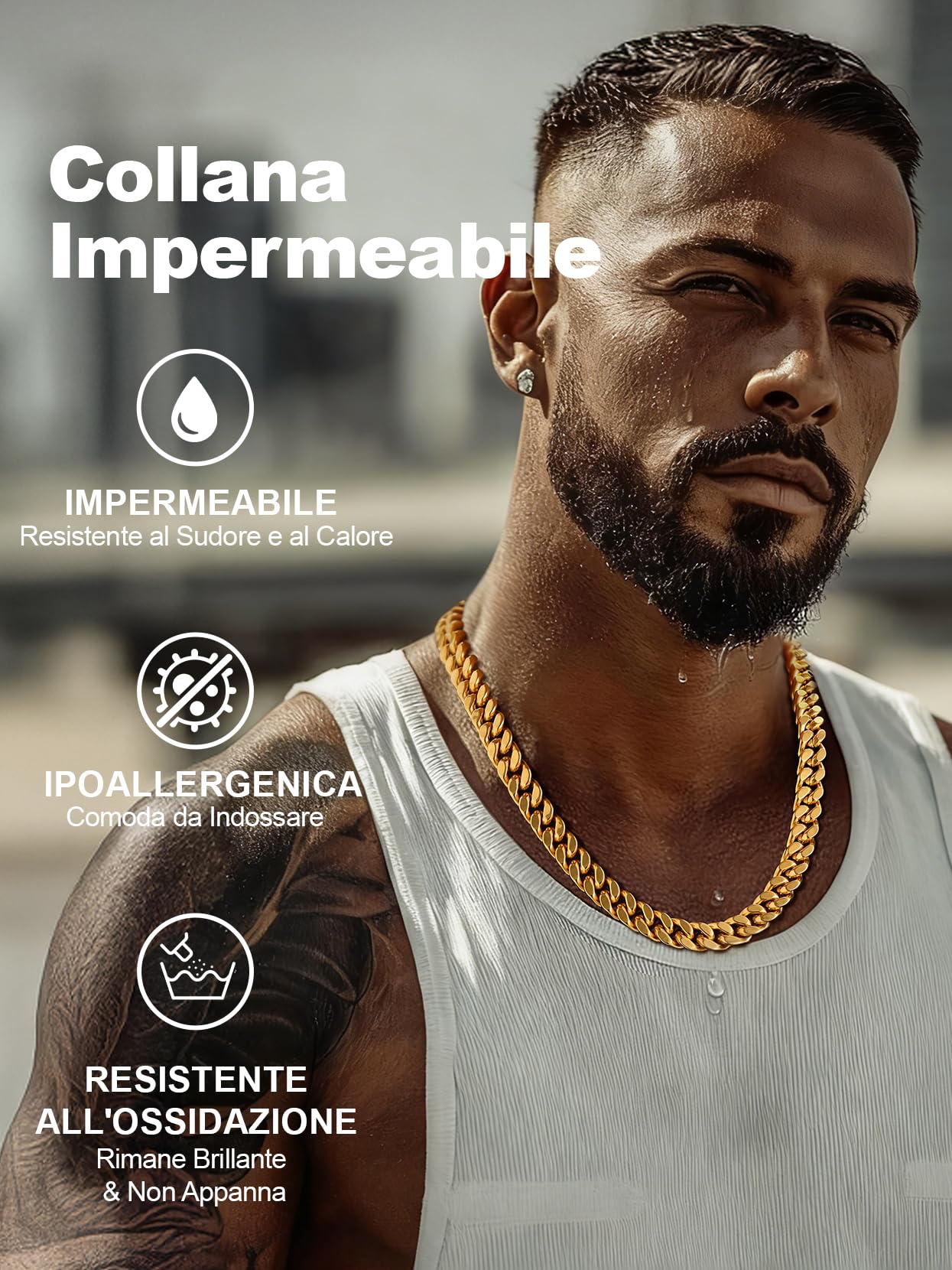 Richsteel Collana Uomo Catena Cubana Spessa Hiphop Punk 5/7/9/12 MM Fibbia Comoda Conveniente Collana Uomo Acciaio Inox Nero Oro Antiallergico Impermeabile Alta Qualità Regalo Rgazzo Padre