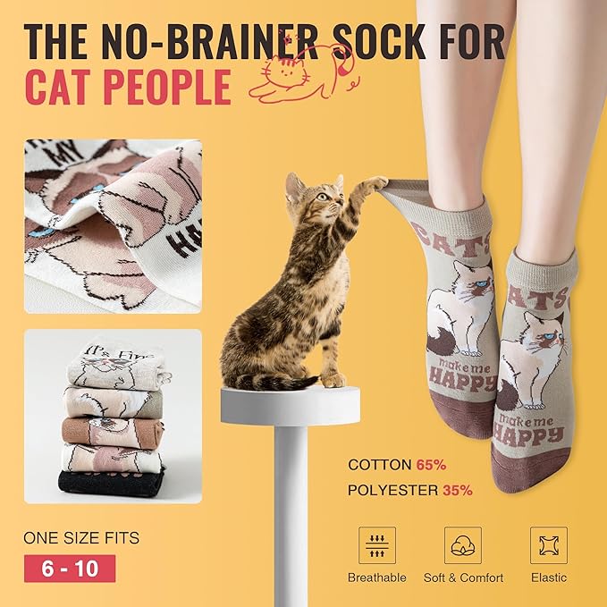 Calcetines divertidos de animales para mujer - Lindo perro y gato miniatura 4